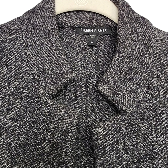 Eileen Fisher Blazer Jacket Wool Cotton Knit Herringbone Band Collar Gray M - Picture 5 of 7